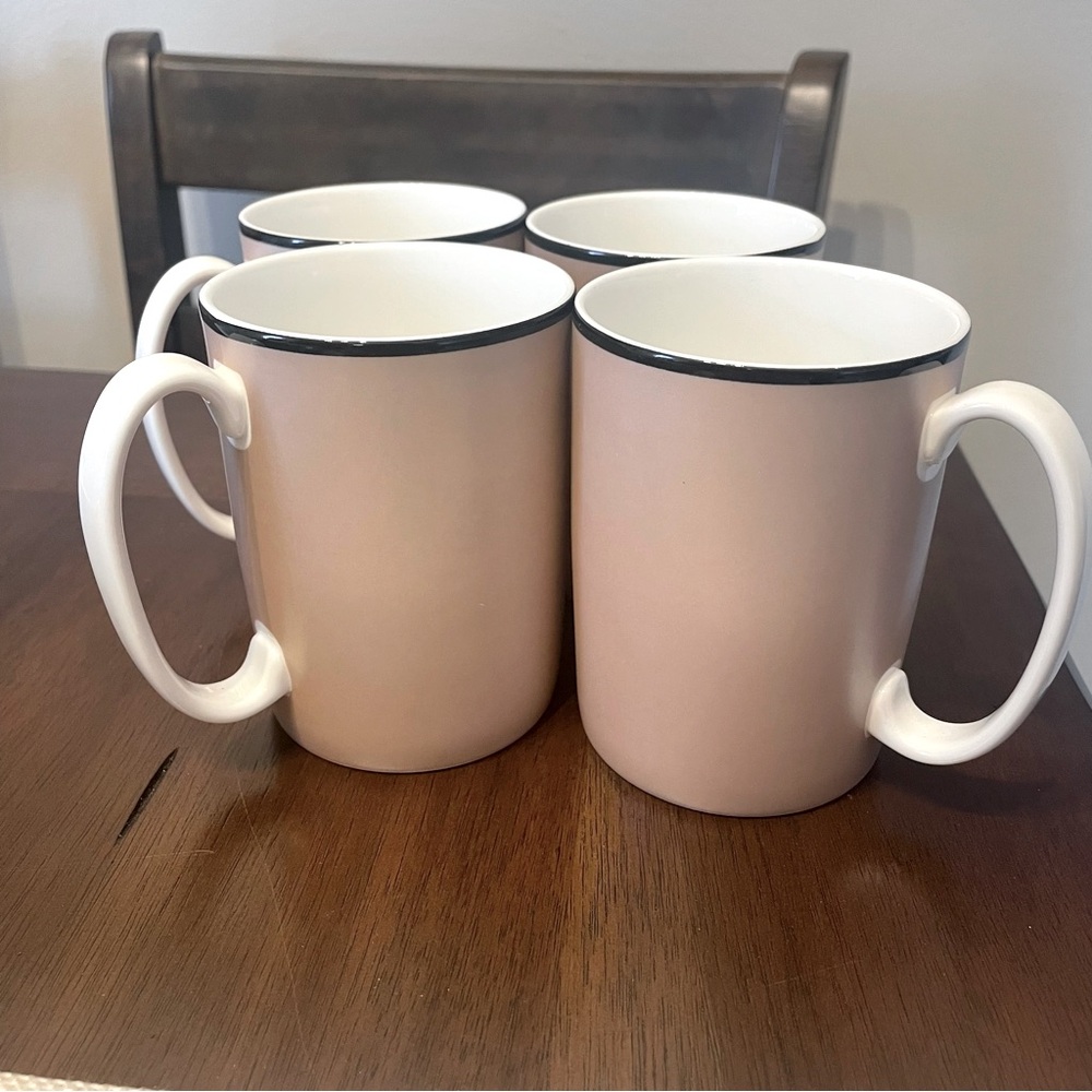Luca Andrisani by Lenox Pink Mugs with Black Trim | Porcelain | Set of 4